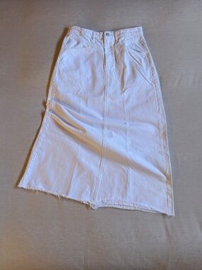 Free People We The Free "Come As You Are" White Denim Maxi Skirt